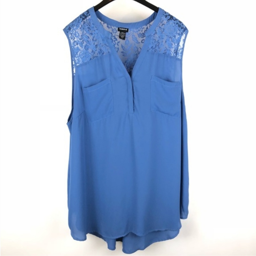 Torrid Lace Inset Blouse Dutch Blue Pocket 4X